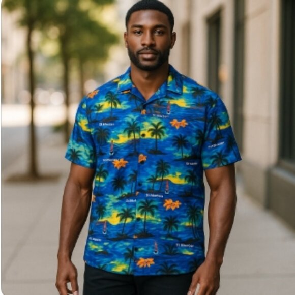 RIMA Silk Designer Silk Caribbean shirt blue tropic graphic - Picture 4 of 12